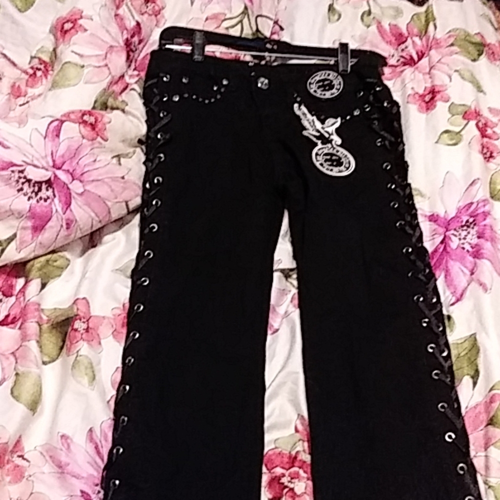 Black Platinum Plush lace up jeans